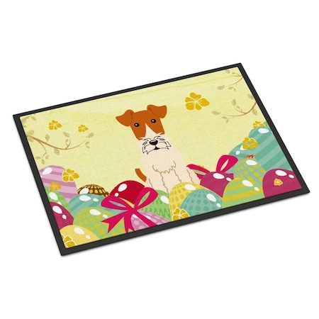 Carolines Treasures 18 x 27 in. Easter Eggs Wire Fox Terrier Indoor or Outdoor Mat BB6101MAT